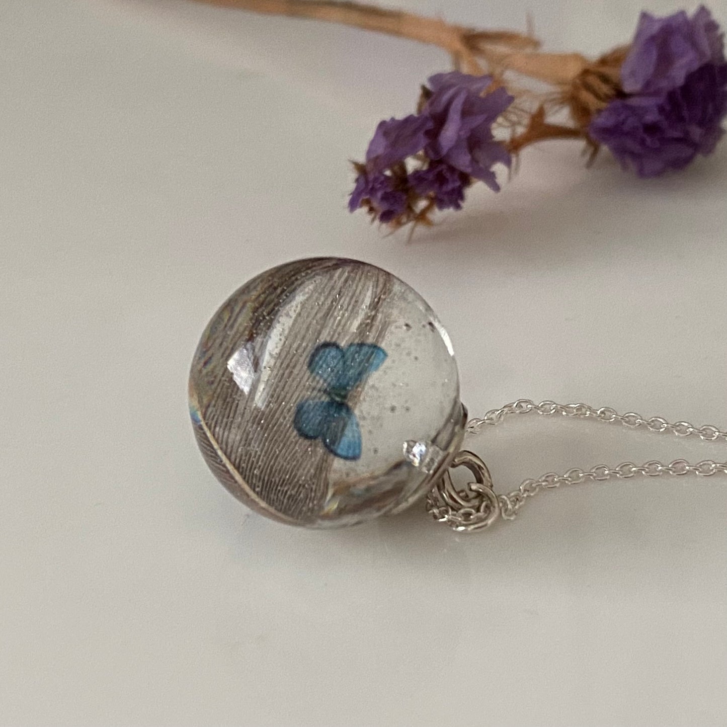 Blue Jay & Butterfly Necklace – Real Feather Pendant in Sterling Silver
