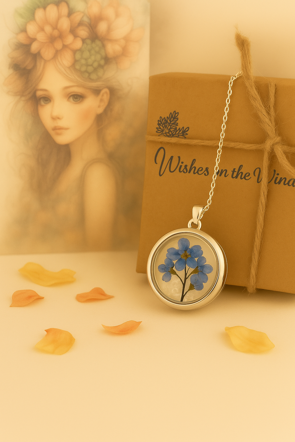 Forget me Not Necklace, Locket Necklace, Pressed Flower Necklace, Bridesmaid Jewelry, Remembrance Gift, Jewelry for Women