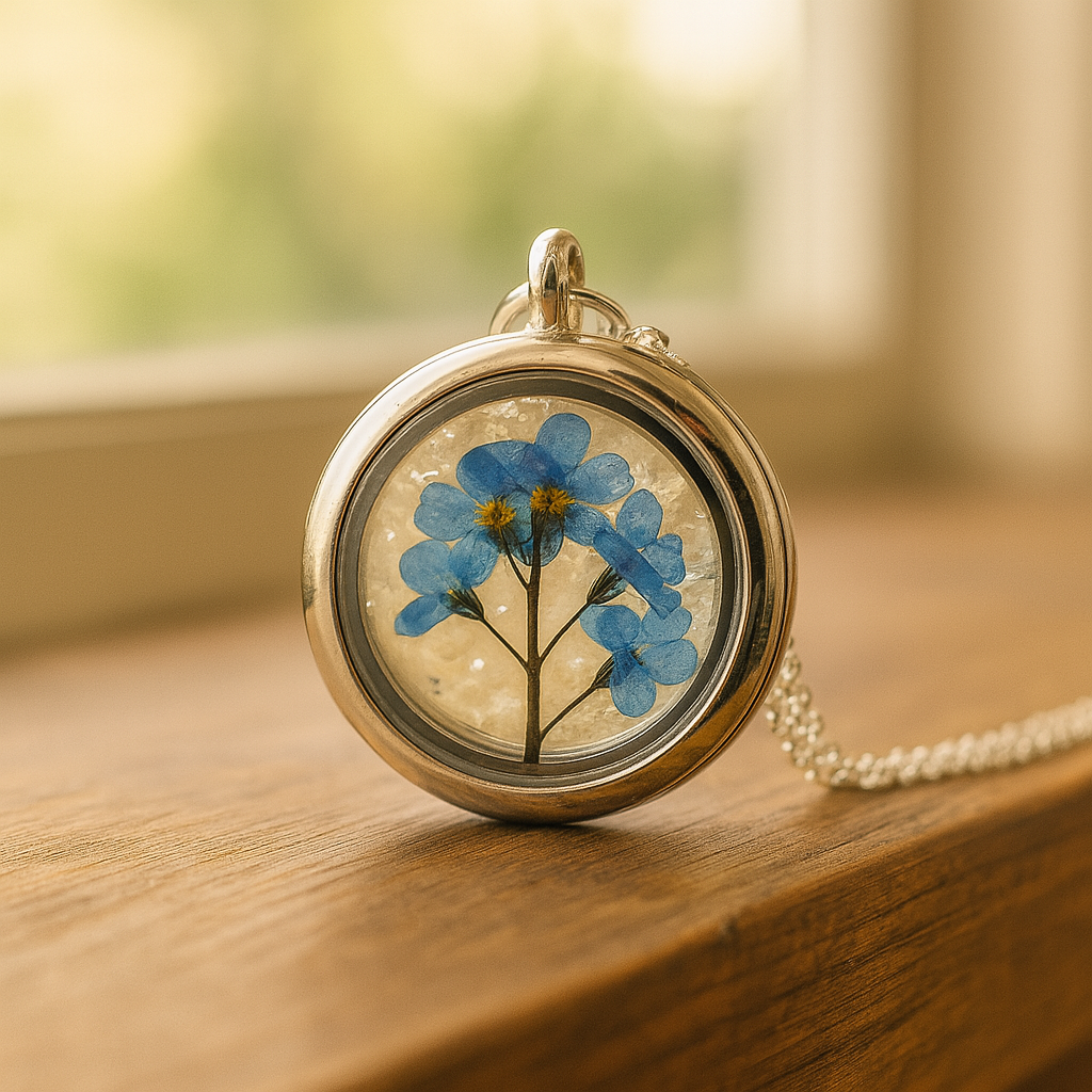 Forget me Not Necklace, Locket Necklace, Pressed Flower Necklace, Bridesmaid Jewelry, Remembrance Gift, Jewelry for Women