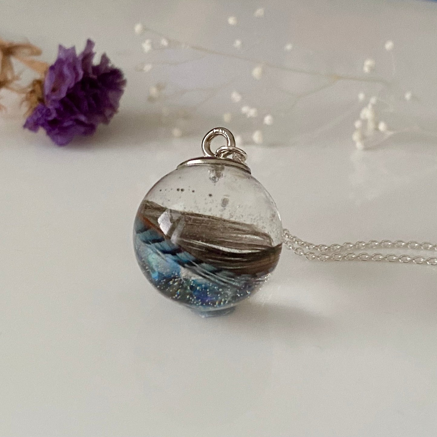 Blue Jay & Butterfly Necklace – Real Feather Pendant in Sterling Silver
