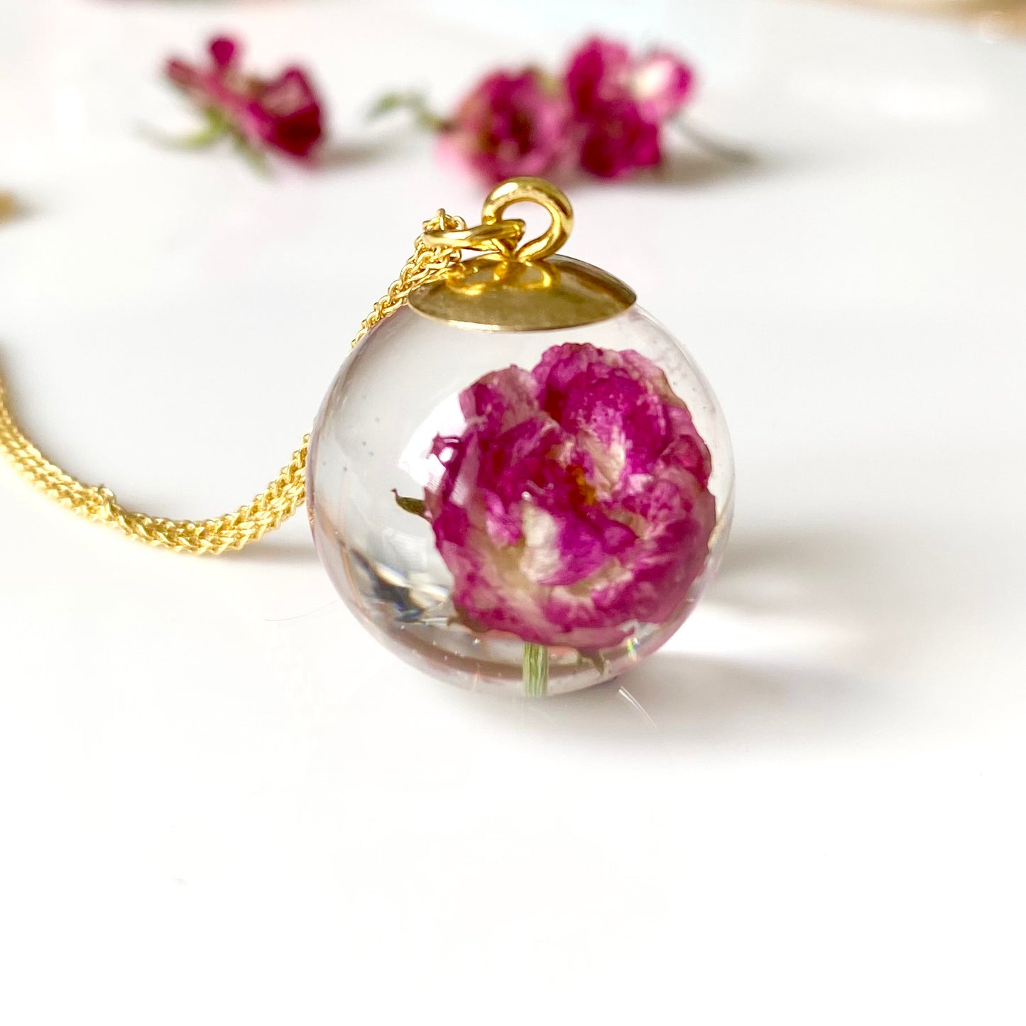 Rose Pendant – Gold Chain - Summer Flower Jewellery