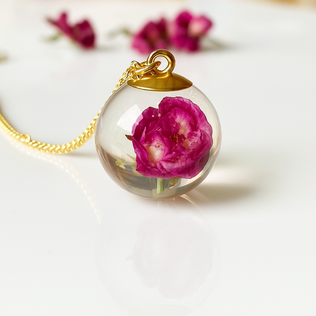 Rose Pendant – Gold Chain - Summer Flower Jewellery