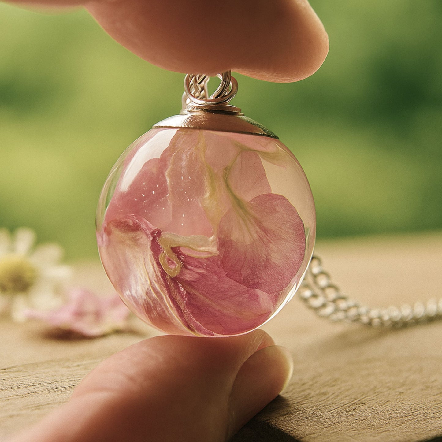 Pink Larkspur Petal Resin Necklace