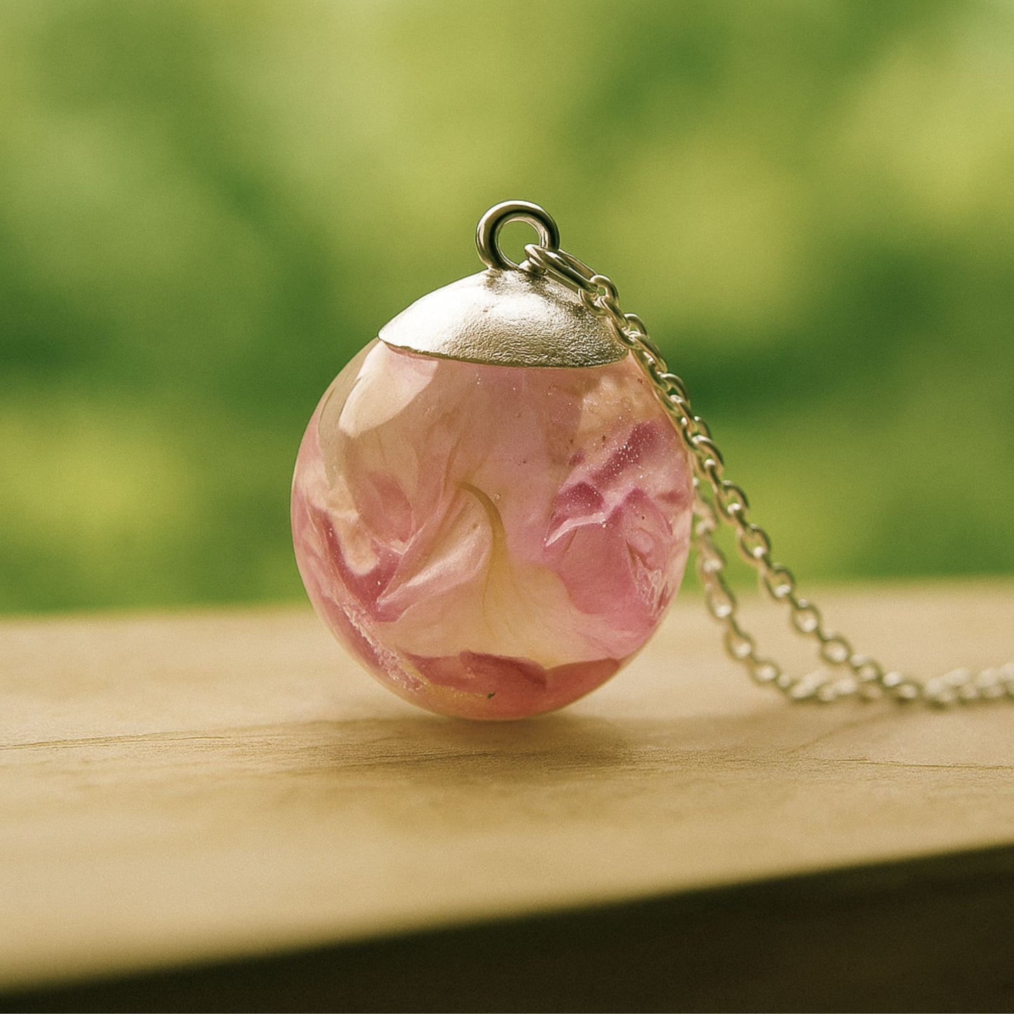 Pink Larkspur Petal Resin Necklace