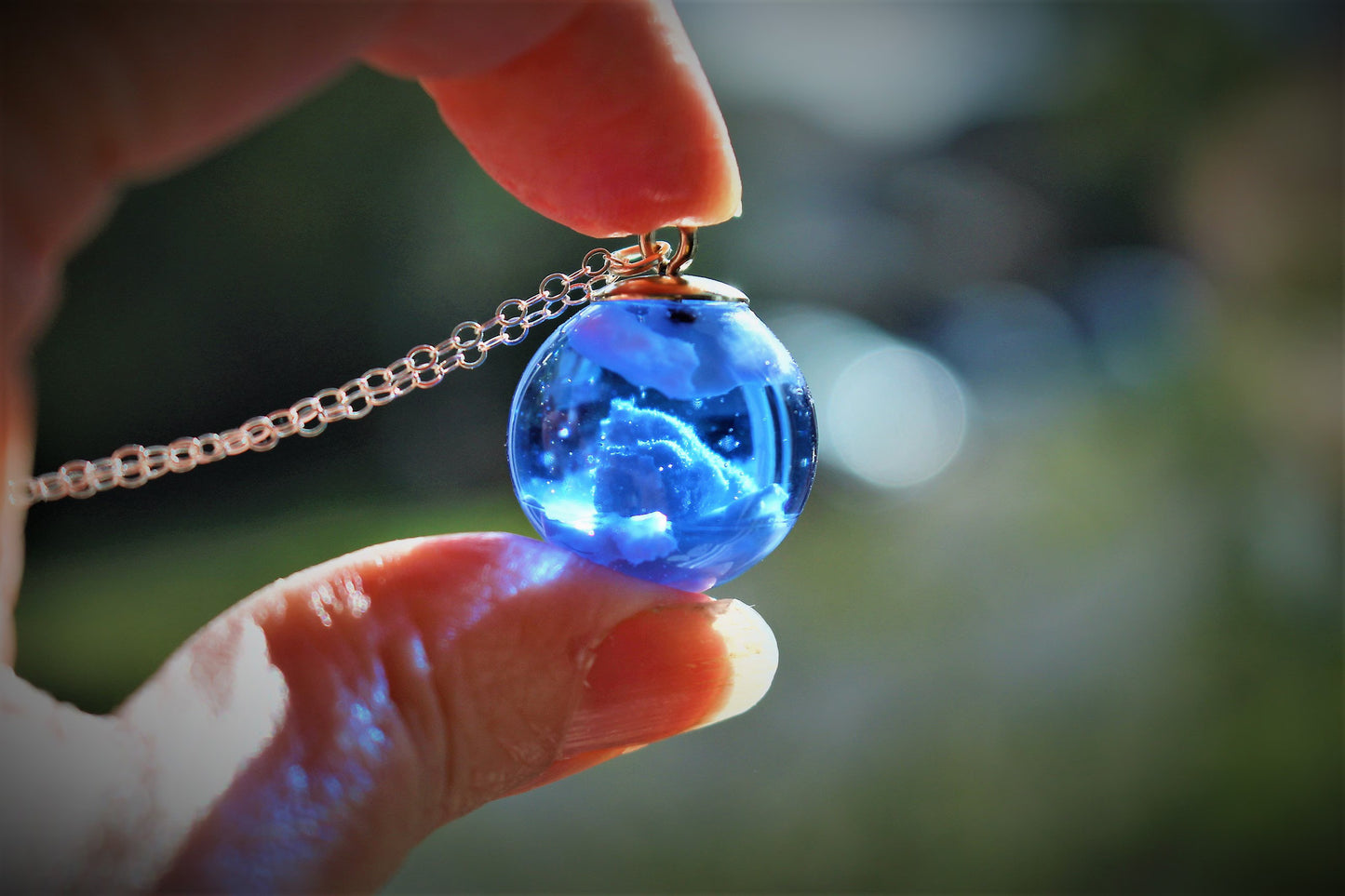Blue Sky and Clouds Resin Necklace