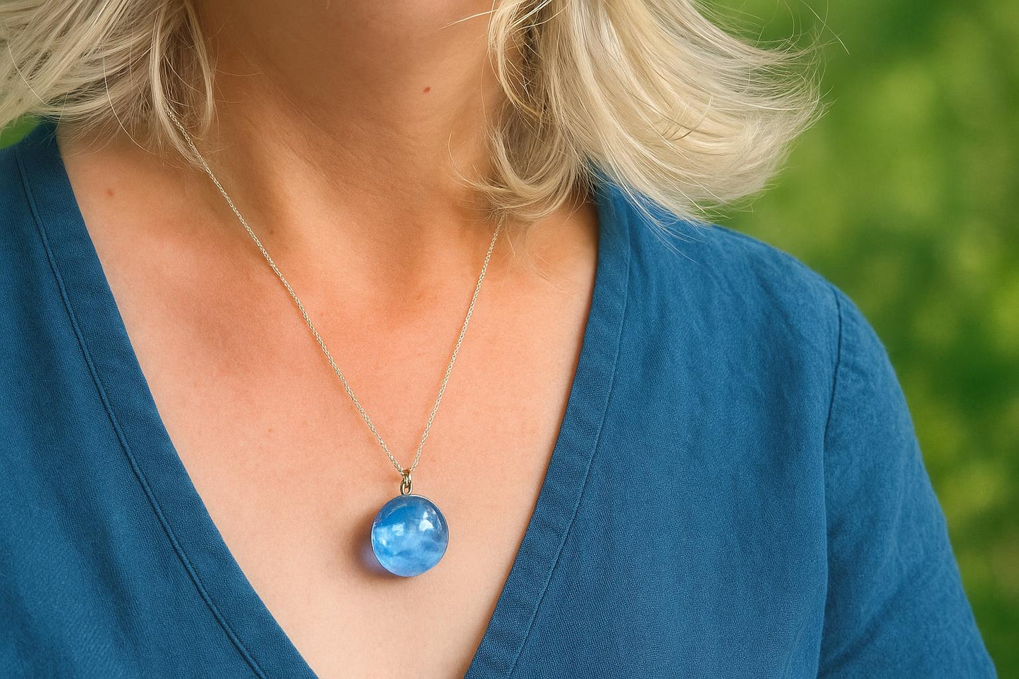 Blue Sky and Clouds Resin Necklace