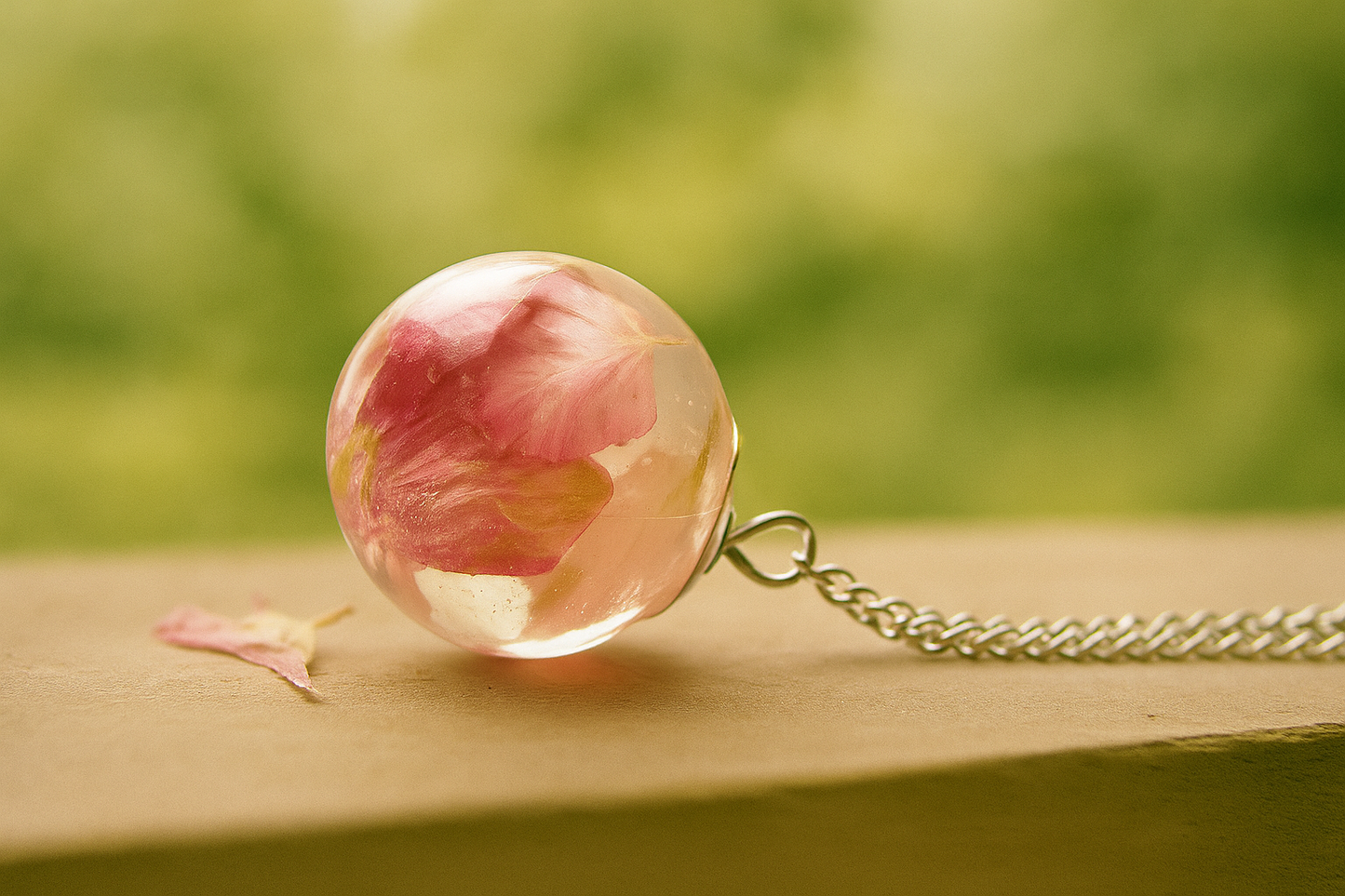 Pink Larkspur Petal Resin Necklace