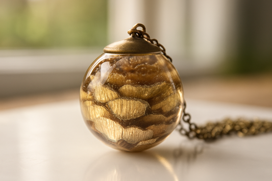 Real Pine Cone Resin Orb Necklace, Resin Sphere, Woodland Pendant, Autumn Fall Jewelry