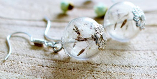 Silver Dandelion Earrings, Make a Wish, Real Flower Jewellery