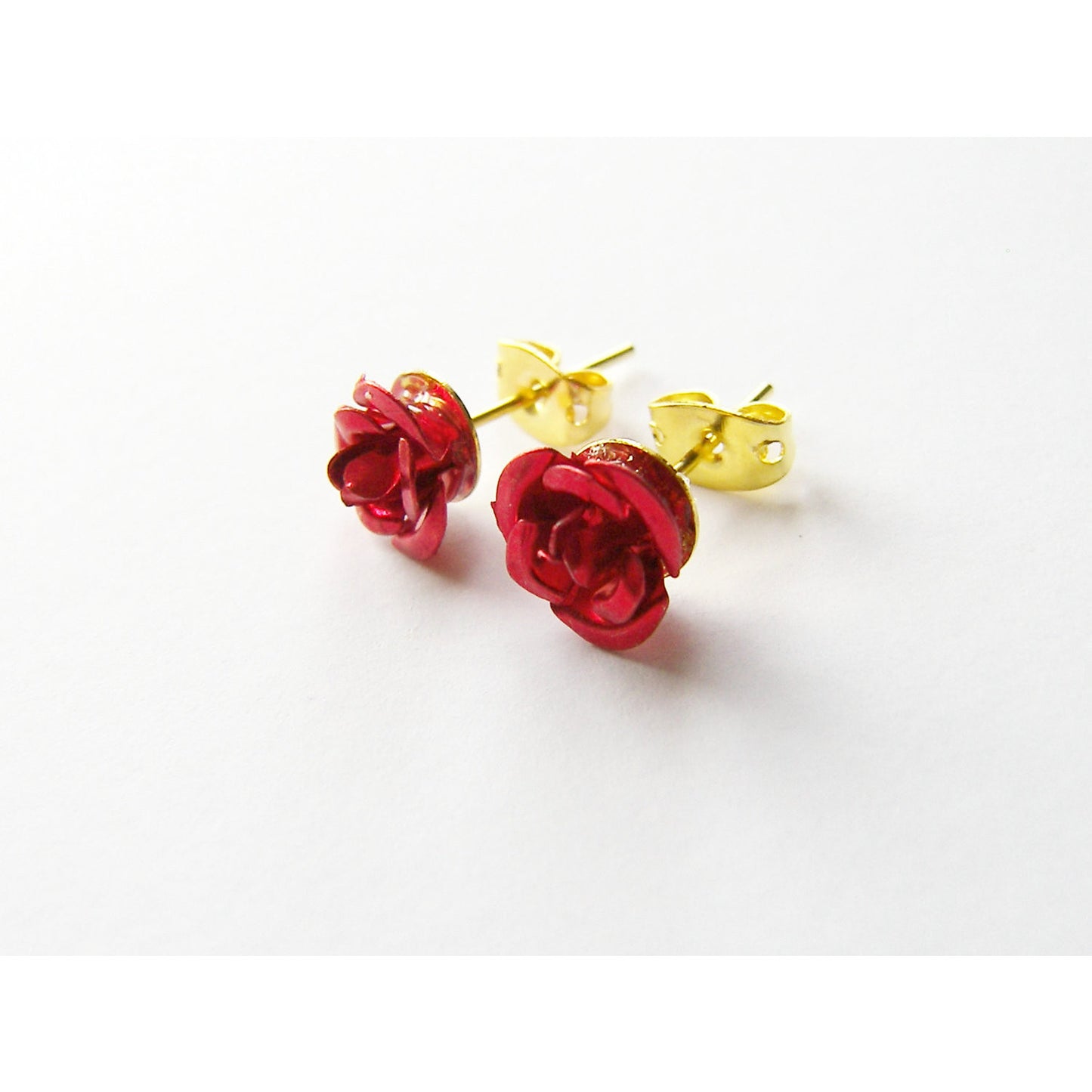 Christmas Gift, Dainty Red Rose Earrings, Studs, Post