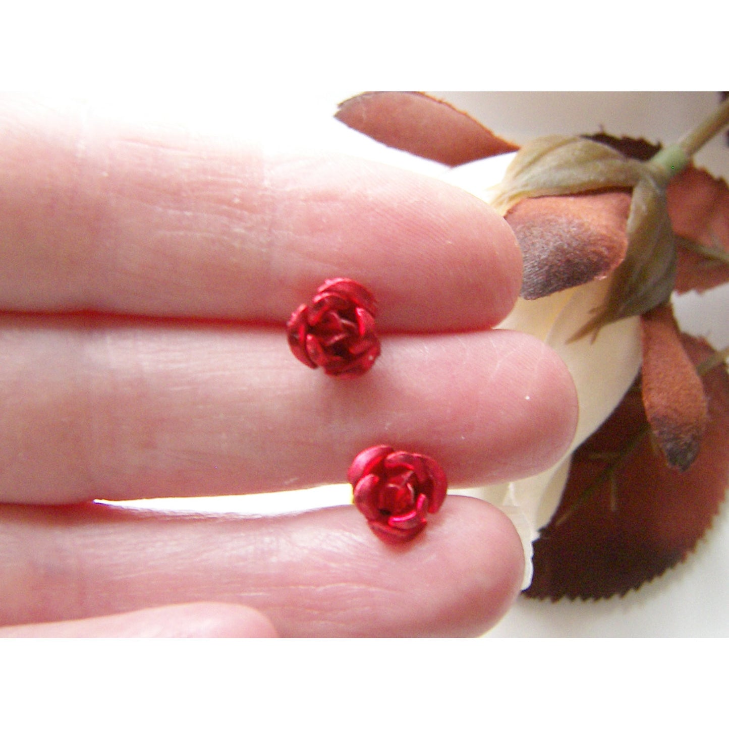 Christmas Gift, Dainty Red Rose Earrings, Studs, Post