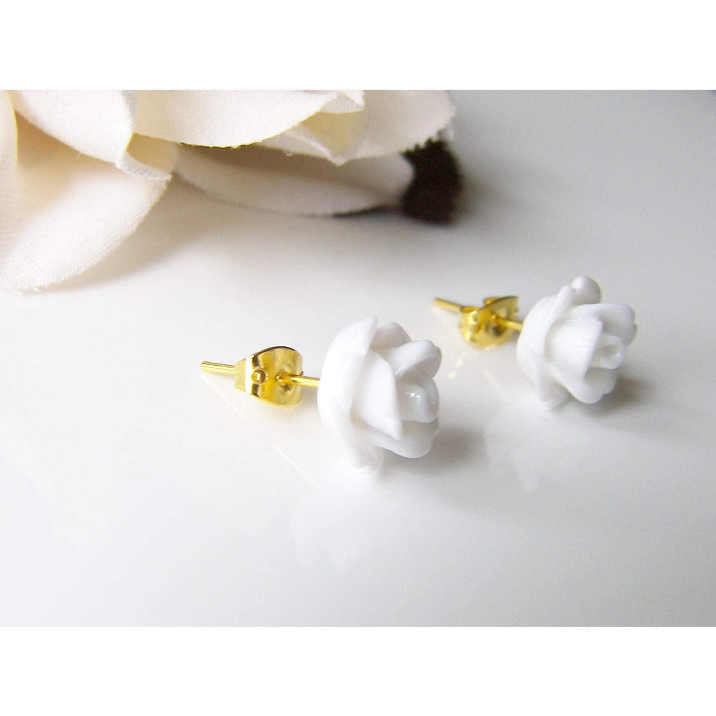 Rose Earrings, Flower Studs, Stud Earrings, White Rose Earrings, Bridal Jewelry, Gift for Mom