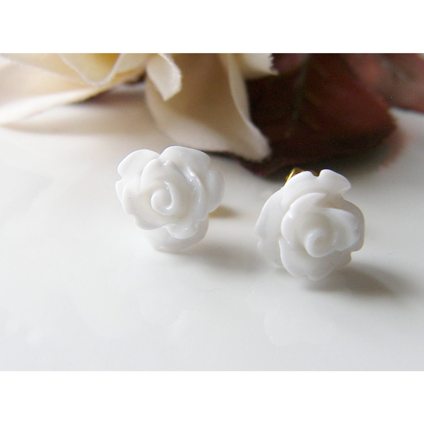 Rose Earrings, Flower Studs, Stud Earrings, White Rose Earrings, Bridal Jewelry, Gift for Mom