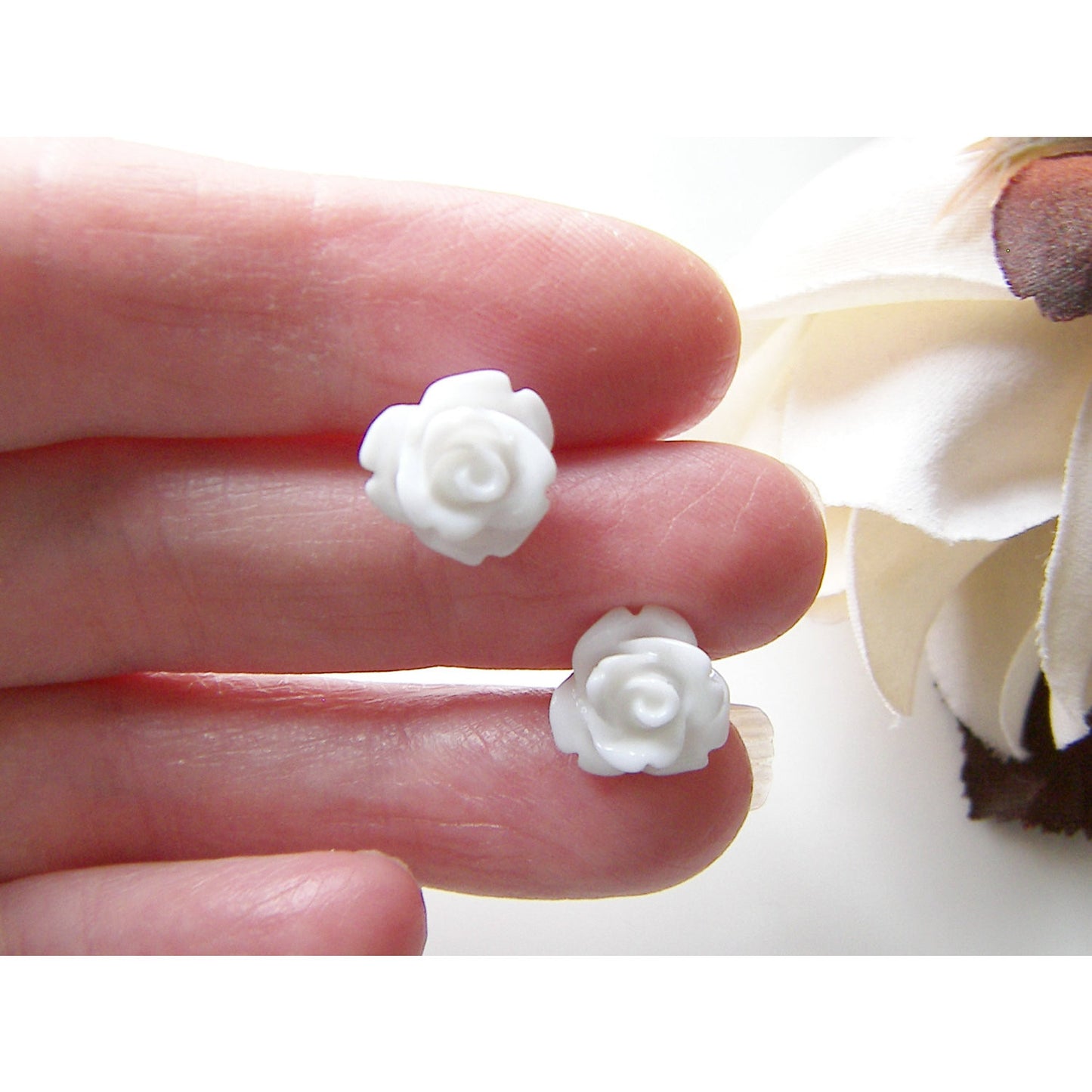 Rose Earrings, Flower Studs, Stud Earrings, White Rose Earrings, Bridal Jewelry, Gift for Mom