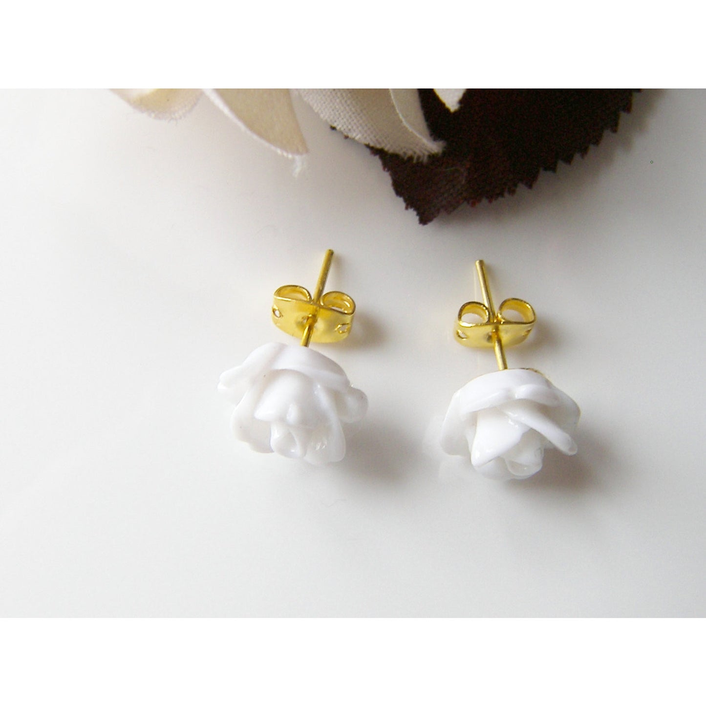 Rose Earrings, Flower Studs, Stud Earrings, White Rose Earrings, Bridal Jewelry, Gift for Mom