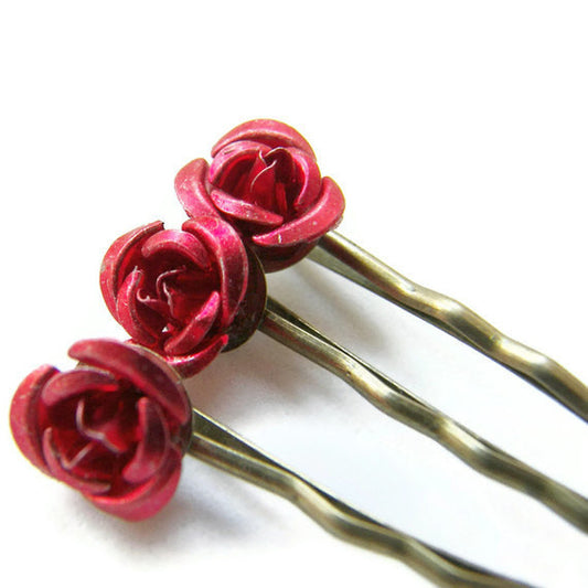 Red Rose Bobby Pin Set, Christmas Gift, Gift for Mum