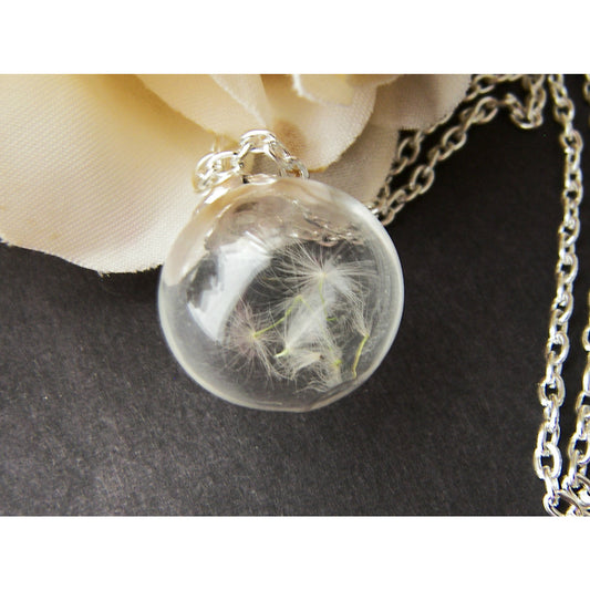 Dandelion Seed Necklace, Handblown Glass, Nature Necklace, Wish Necklace, Real Dandelion, Handmade by Wishes on the Wind, Christmas Gift