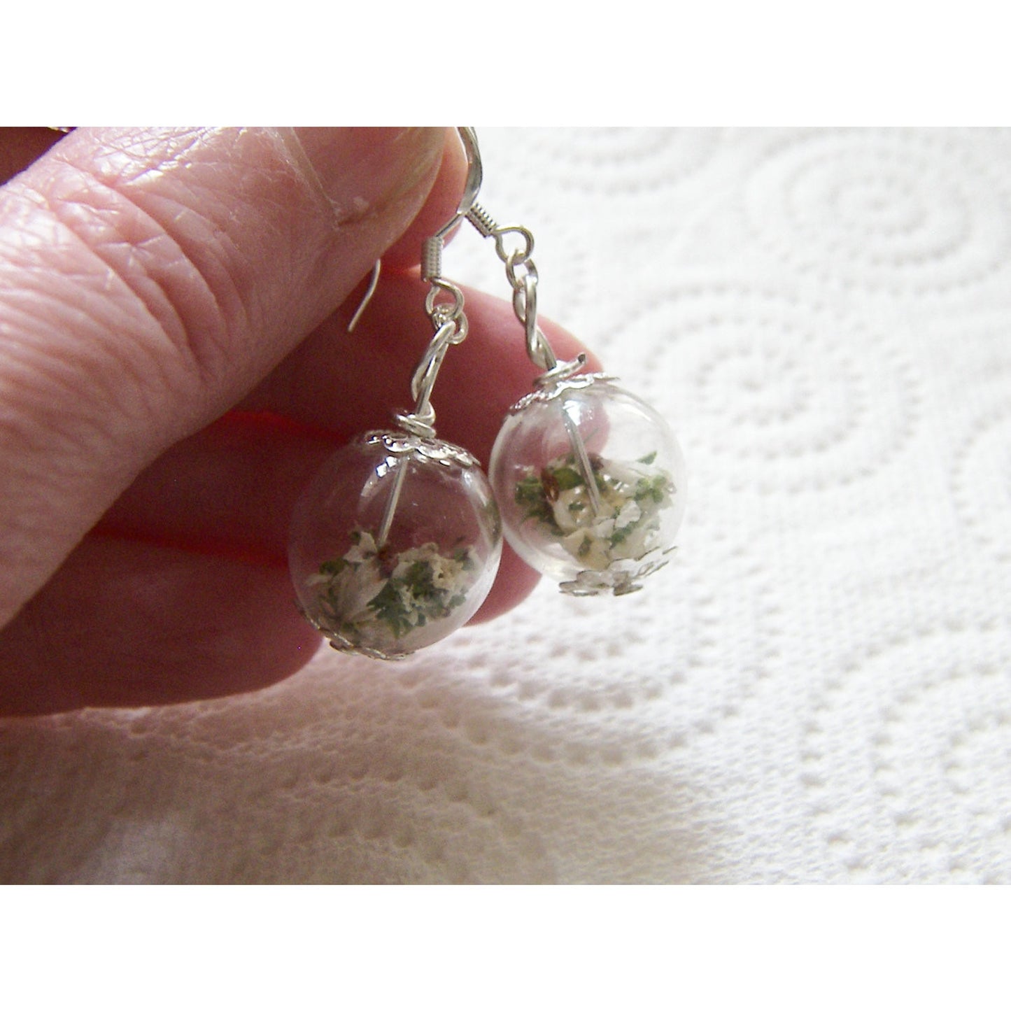 Lucky White Heather Earrings - Real Flower - Bridal Wedding Bridesmaid