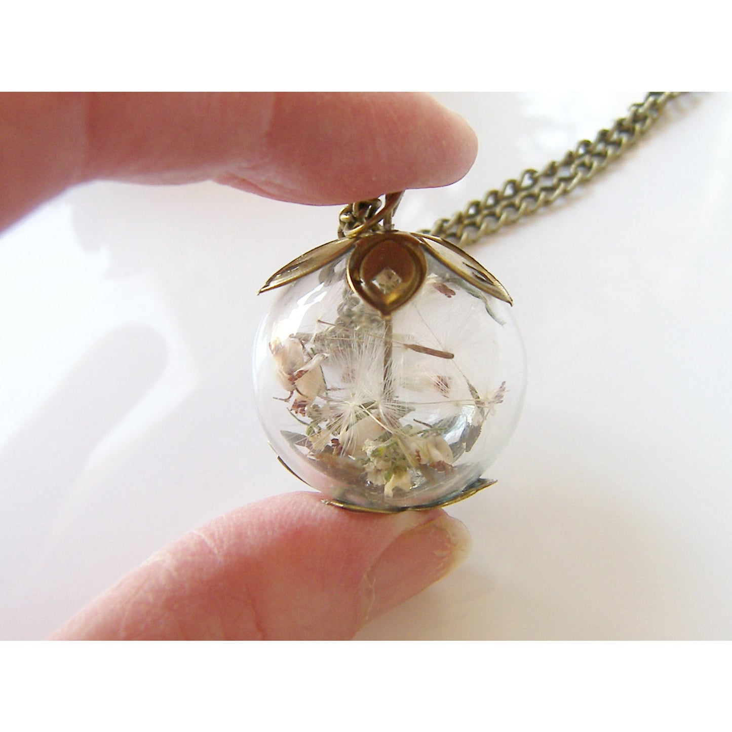 White Heather Necklace, Dandelion Seed Necklace, Dandelion Necklace, Make a Wish, Gift for Mom, Handmade by Wishes on the Wind
