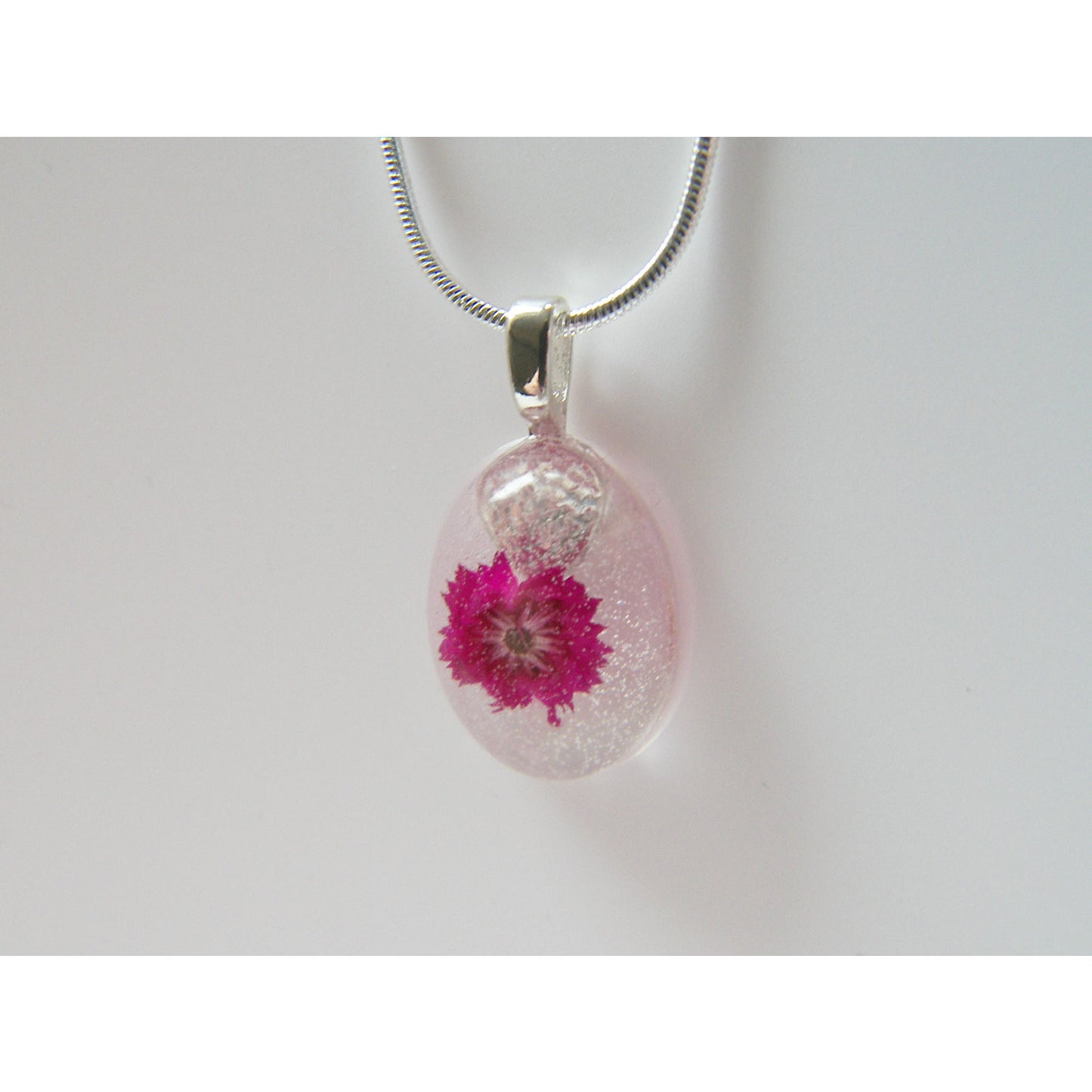 pink pressed flower necklace