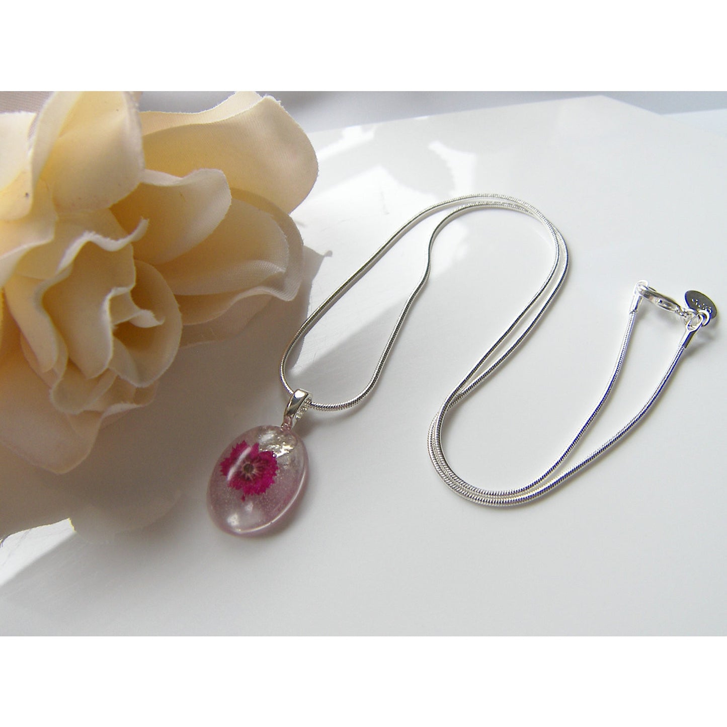 Pink Pressed Flower Necklace, Wearable Art, Botanical Necklace, Bridal Jewelry, Jewellery for Women, Sister, Mother, Mom, Wife