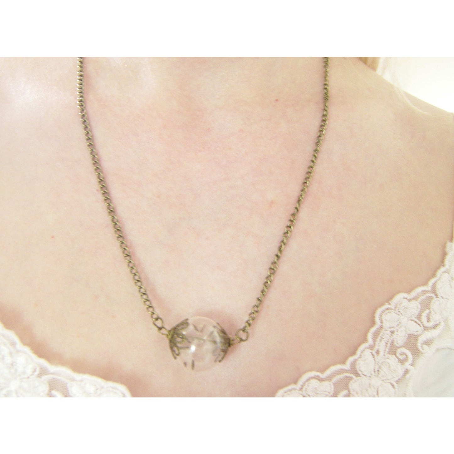 Dandelion Necklace, Glass Orb Necklace, Terrarium Pendant, Make a Wish, Bridesmaids Jewelry, Wishes on the Wind