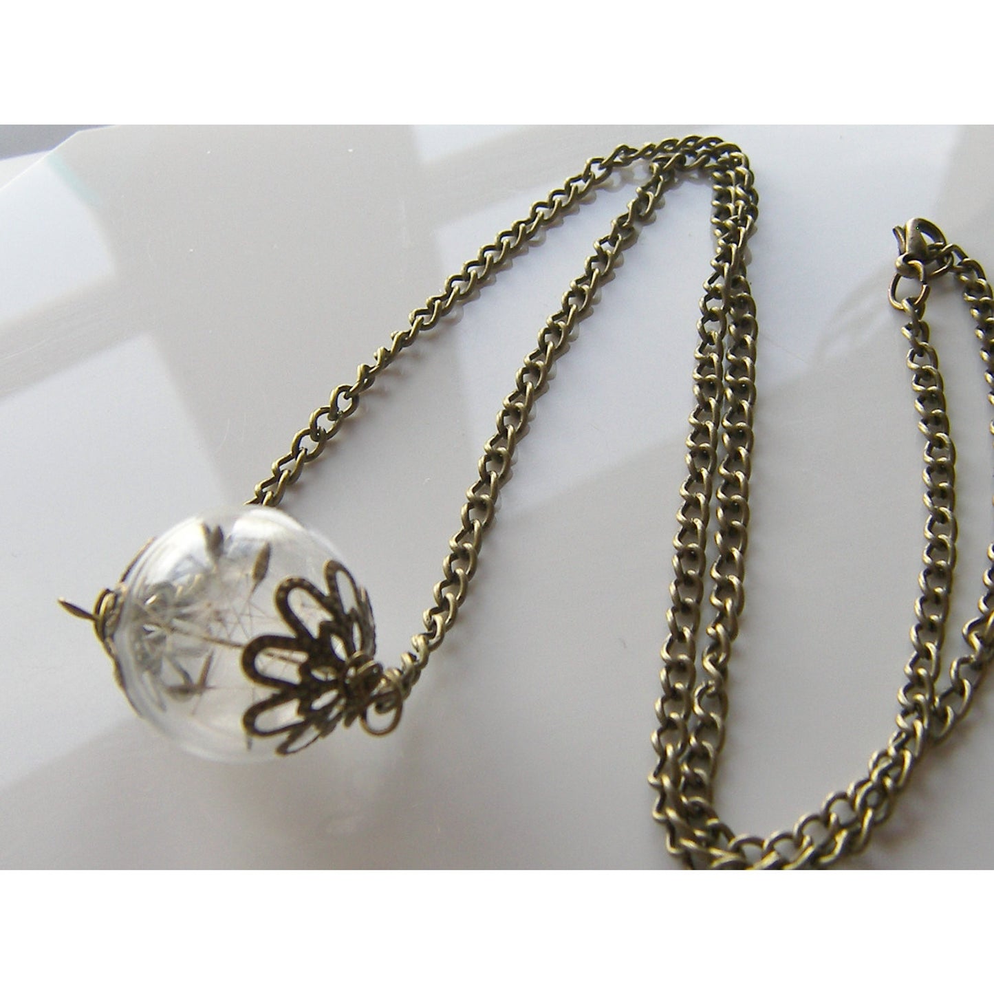 Dandelion Necklace, Glass Orb Necklace, Terrarium Pendant, Make a Wish, Bridesmaids Jewelry, Wishes on the Wind
