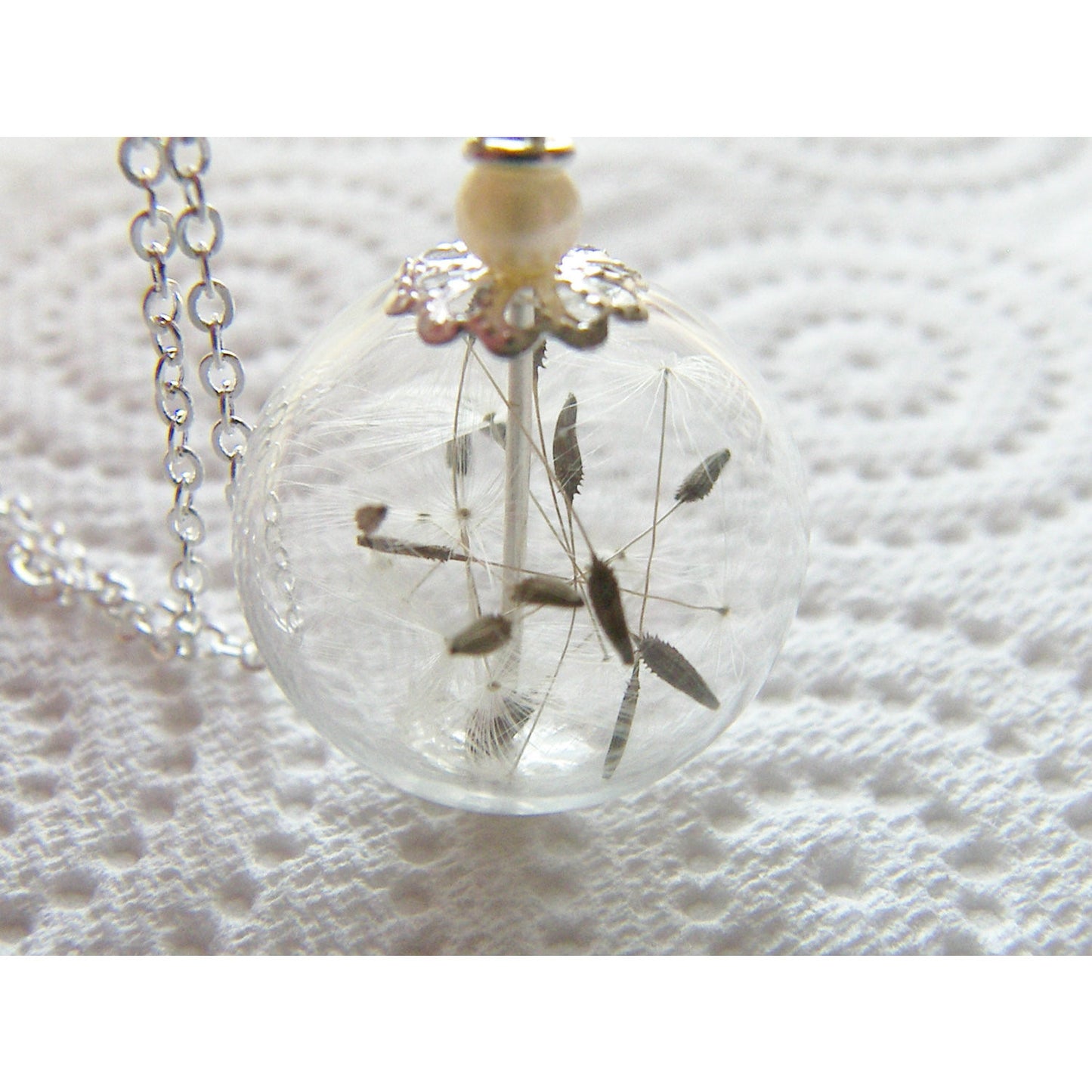 Dandelion Seed Glass Orb Terrarium Necklace, Bridesmaids Gifts, Make a Wish, Orb Necklace, Real Dandelion