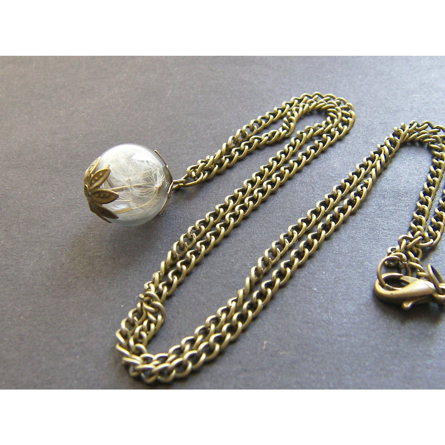 Real Dandelion Seeds Necklace Hand Blown Glass Orb Bead Globe