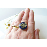 Blue Resin Ring, Pressed Flower Blue Ring, Gift for Women, Botanical Ring, Pressed Flower Jewelry
