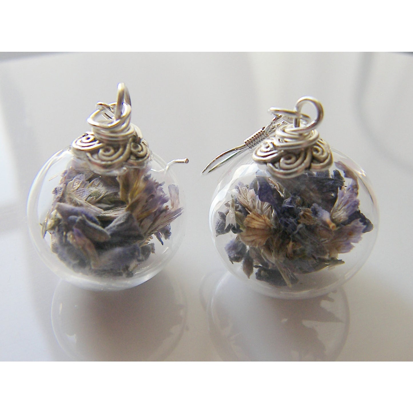 Real Lavender Earrings, Hand Blown Glass Beads, Real Flower Jewelry, Bridesmaid Gift, Holiday Gift