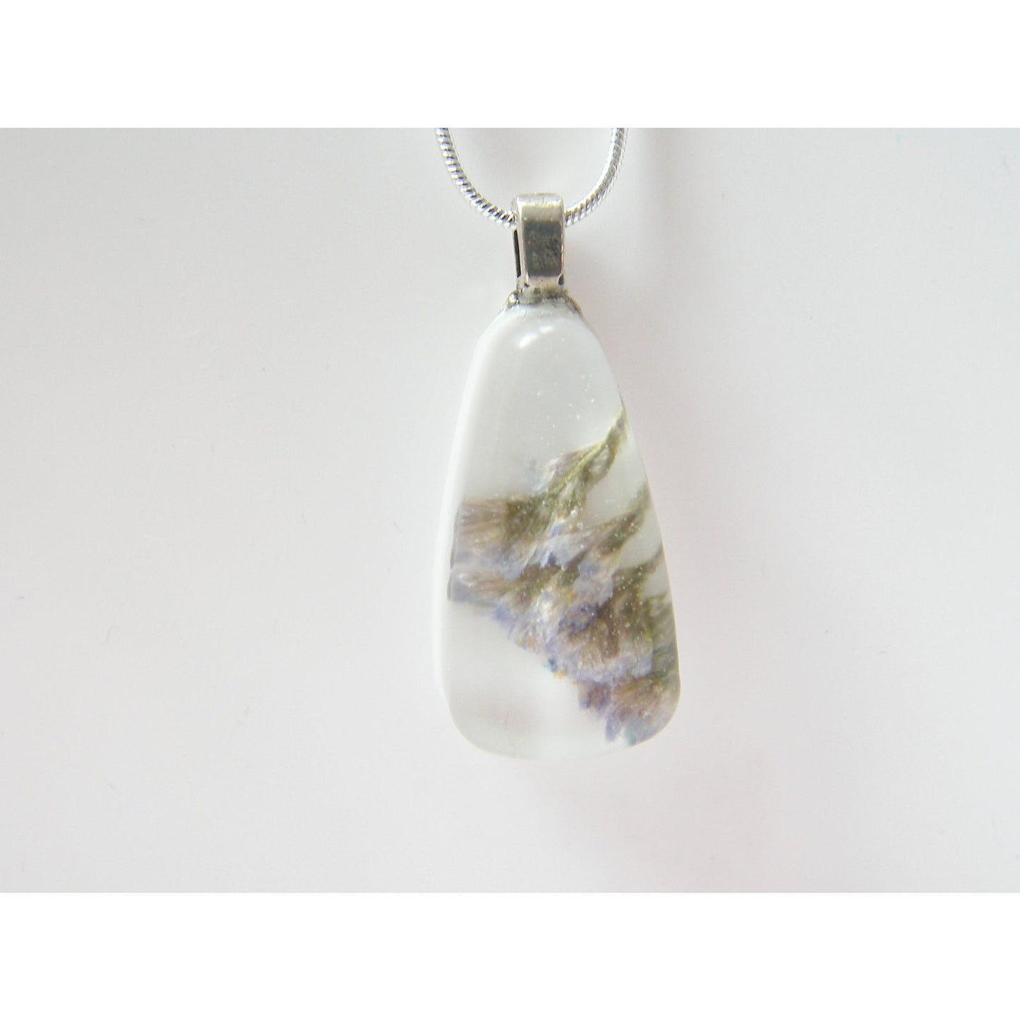Sea Lavender Pendant, Pressed Flower, Botanical, Woodland, White Resin Necklace