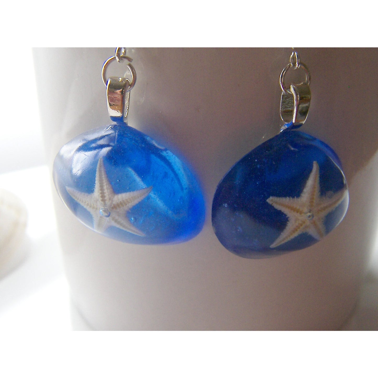Real Starfish Blue Earrings - Nautical, Beach - STARFISH