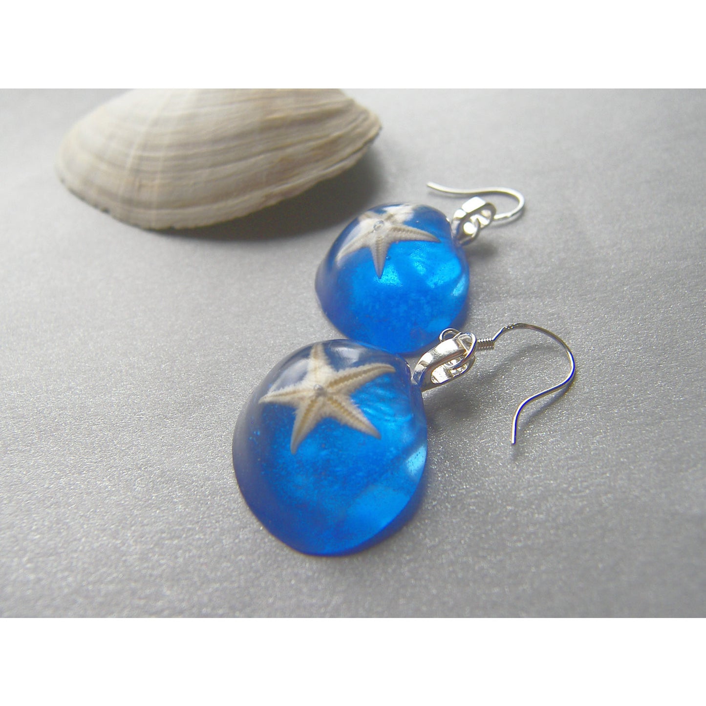 Real Starfish Blue Earrings - Nautical, Beach - STARFISH