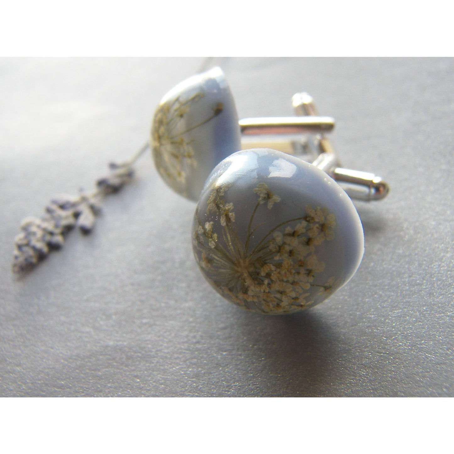 Unisex Silver Real Flower Cuff links with Queen Anne's Lace - SNOWFLAKE