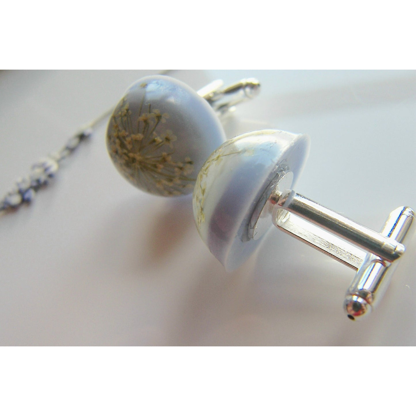 Unisex Silver Real Flower Cuff links with Queen Anne's Lace - SNOWFLAKE