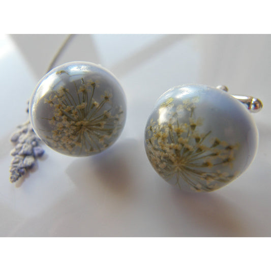 Unisex Silver Real Flower Cuff links with Queen Anne's Lace - SNOWFLAKE