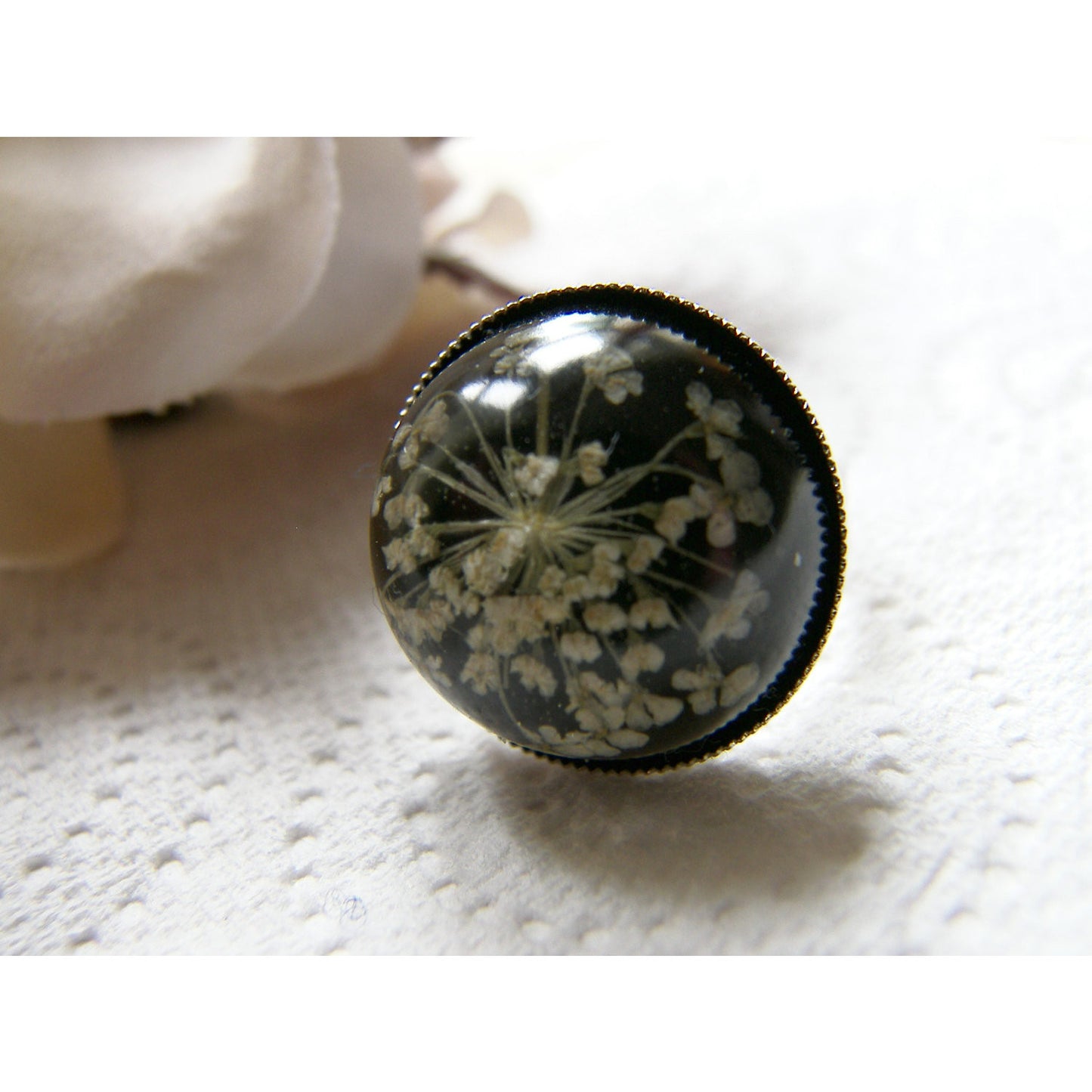 Eco Friendly Ring, Lace Flower, Pressed Flower Jewelry, Eco Chic, Christmas, Snowflake Ring