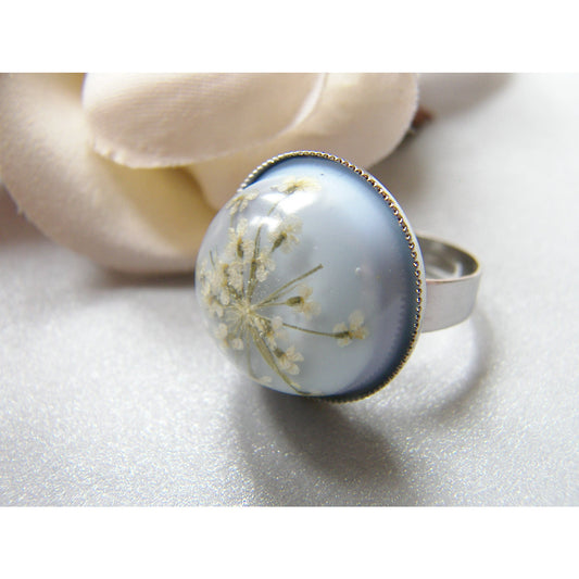 Snowflake Ring, Lace Flower, Pressed Flower Jewelry, Eco Chic, Christmas Gift, Ice Blue