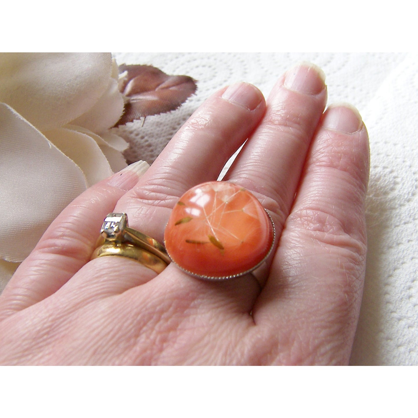 Dandelion Ring, Dandelion Seeds Ring, Resin Ring, Real Flower Jewelry, Nature Jewelry by Wishes on the Wind