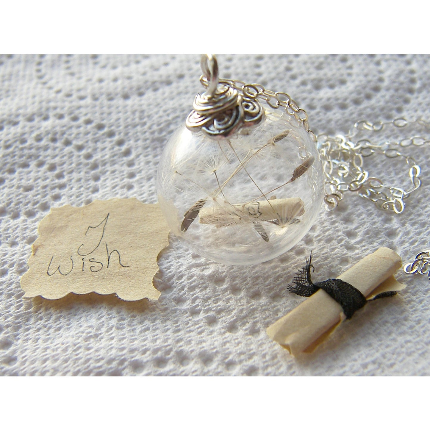 Dandelion Necklace, Message in a Bottle, Handblown Glass