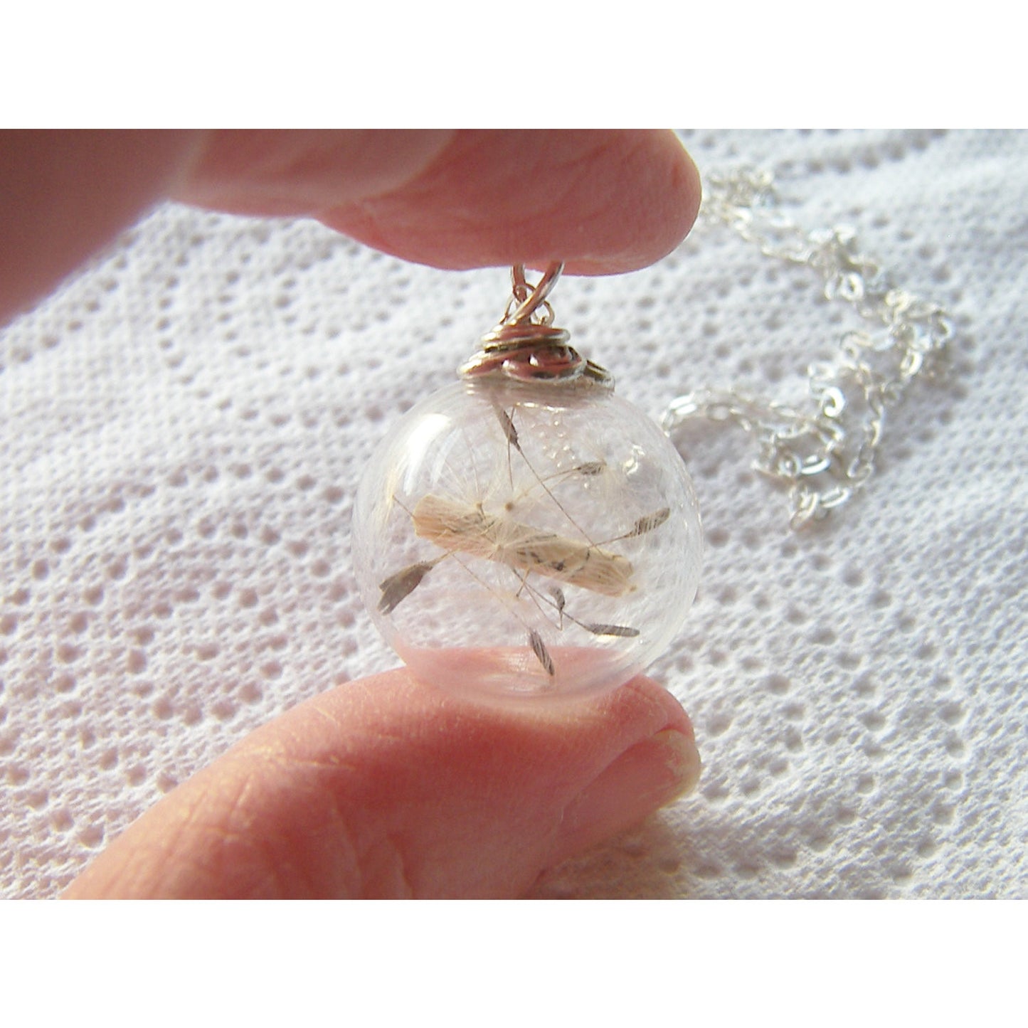Dandelion Necklace, Message in a Bottle, Handblown Glass