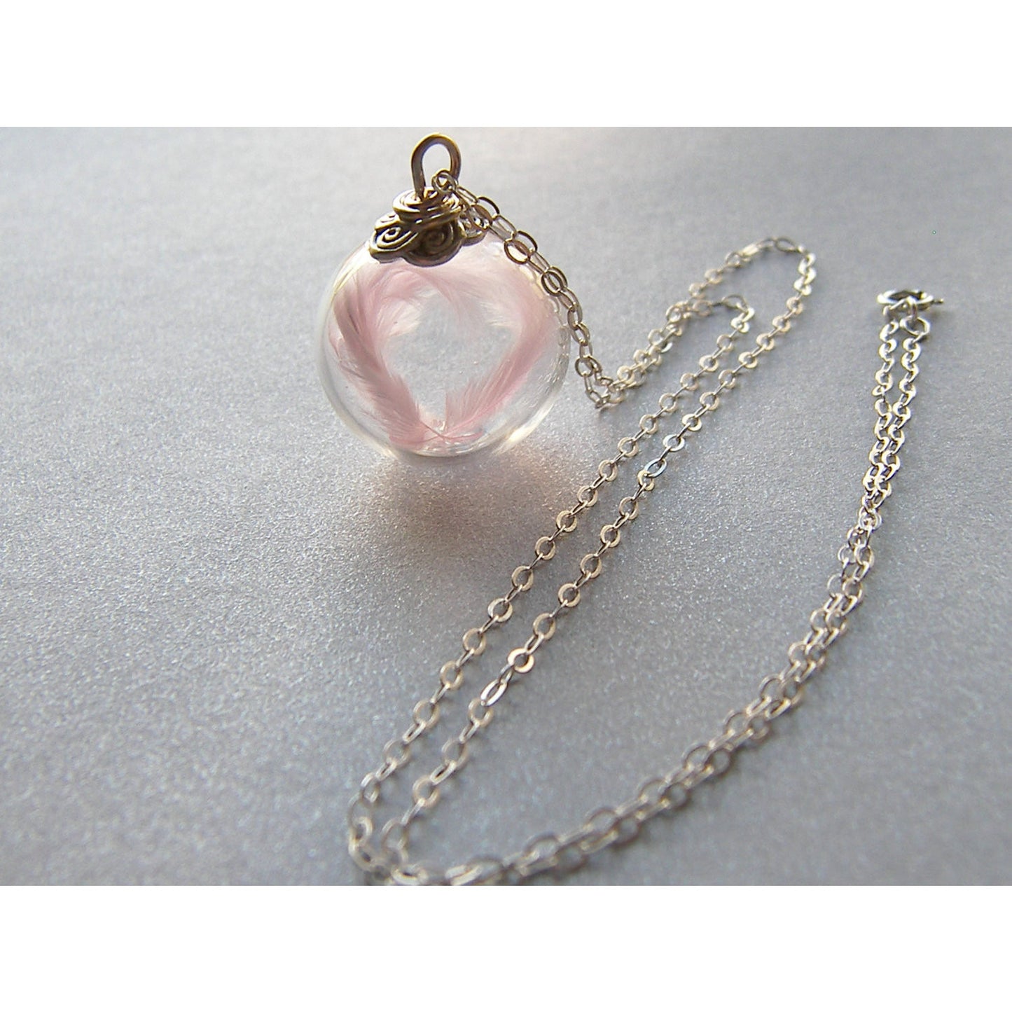 Mom Necklace, New Mom, Mothers day Gift, Angel Necklace, Glass Globe Pendant, Feather Necklace
