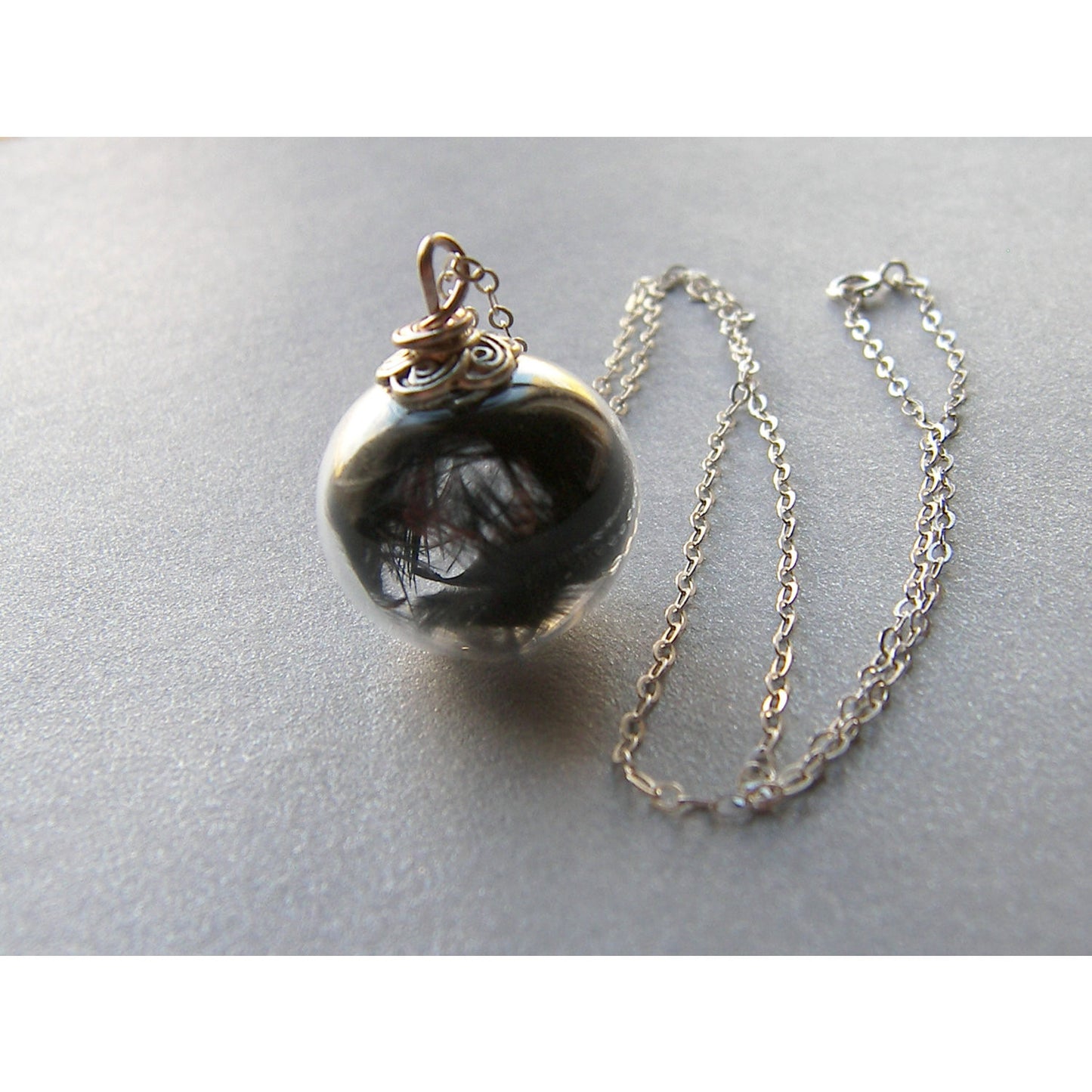 Feather Necklace, Handblown Glass Globe, Marabou Feather Necklace, Black Angel, Bridal Jewelry