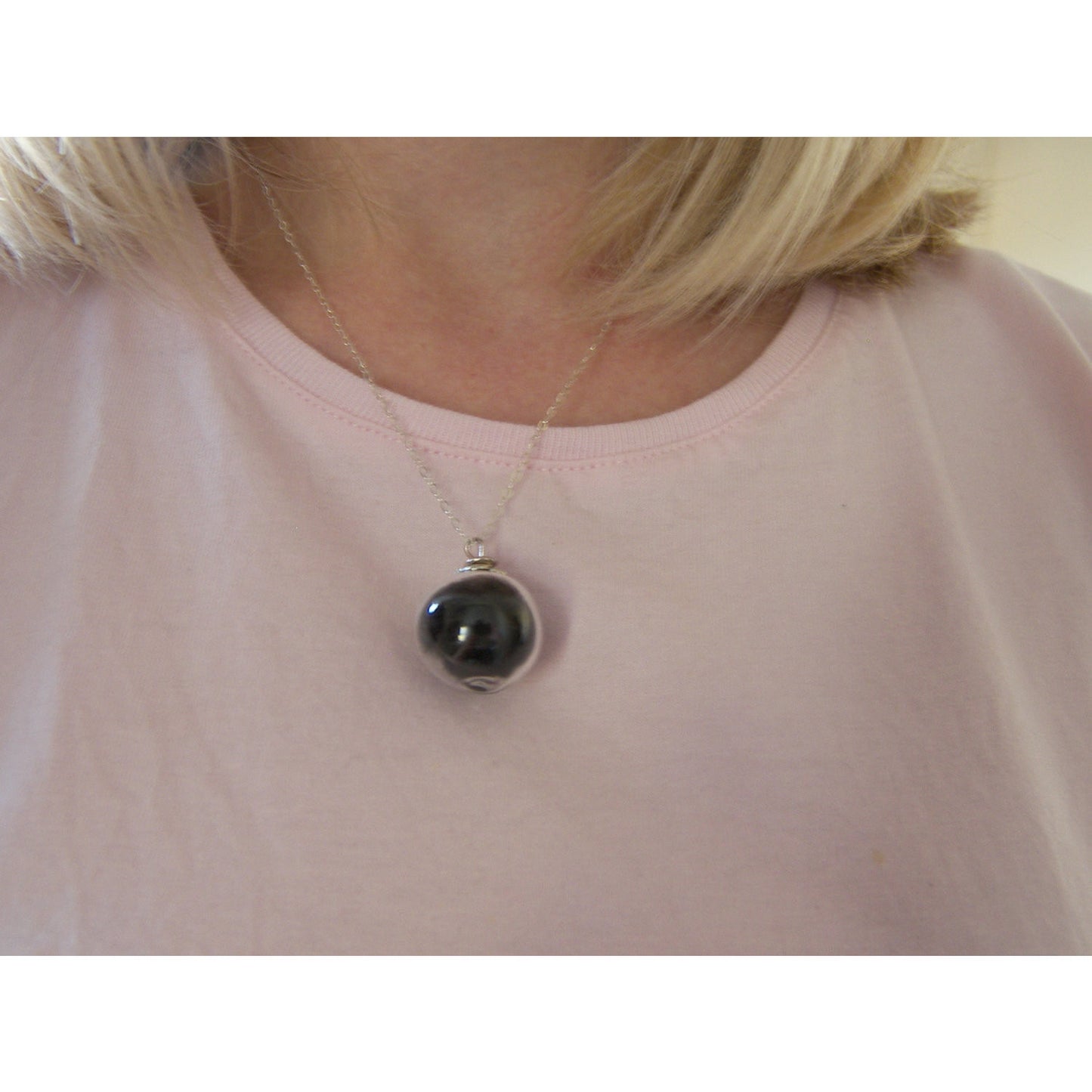 Feather Necklace, Handblown Glass Globe, Marabou Feather Necklace, Black Angel, Bridal Jewelry