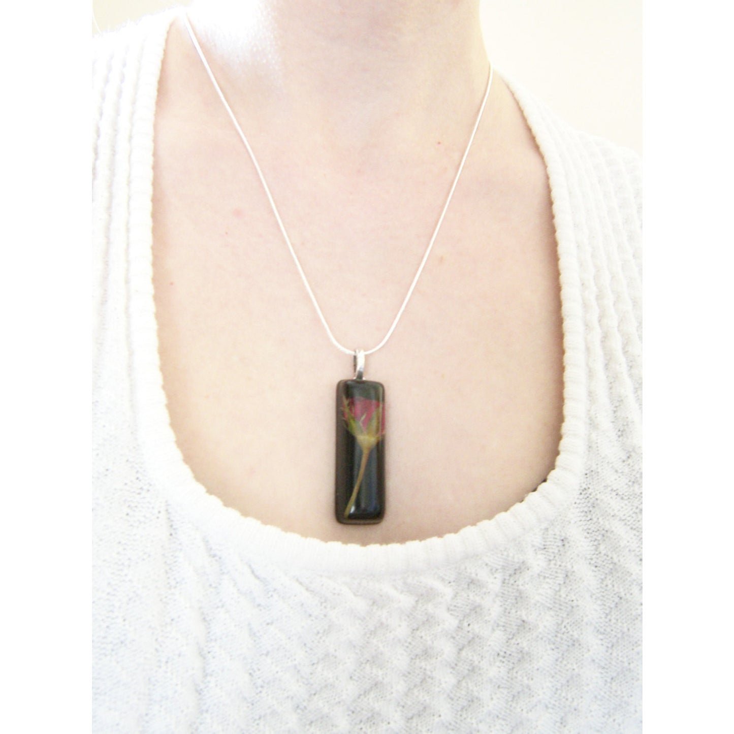 Red Rose Pendant, Real Flower, Botanical Necklace, Nature, Eco Friendly, Black Resin
