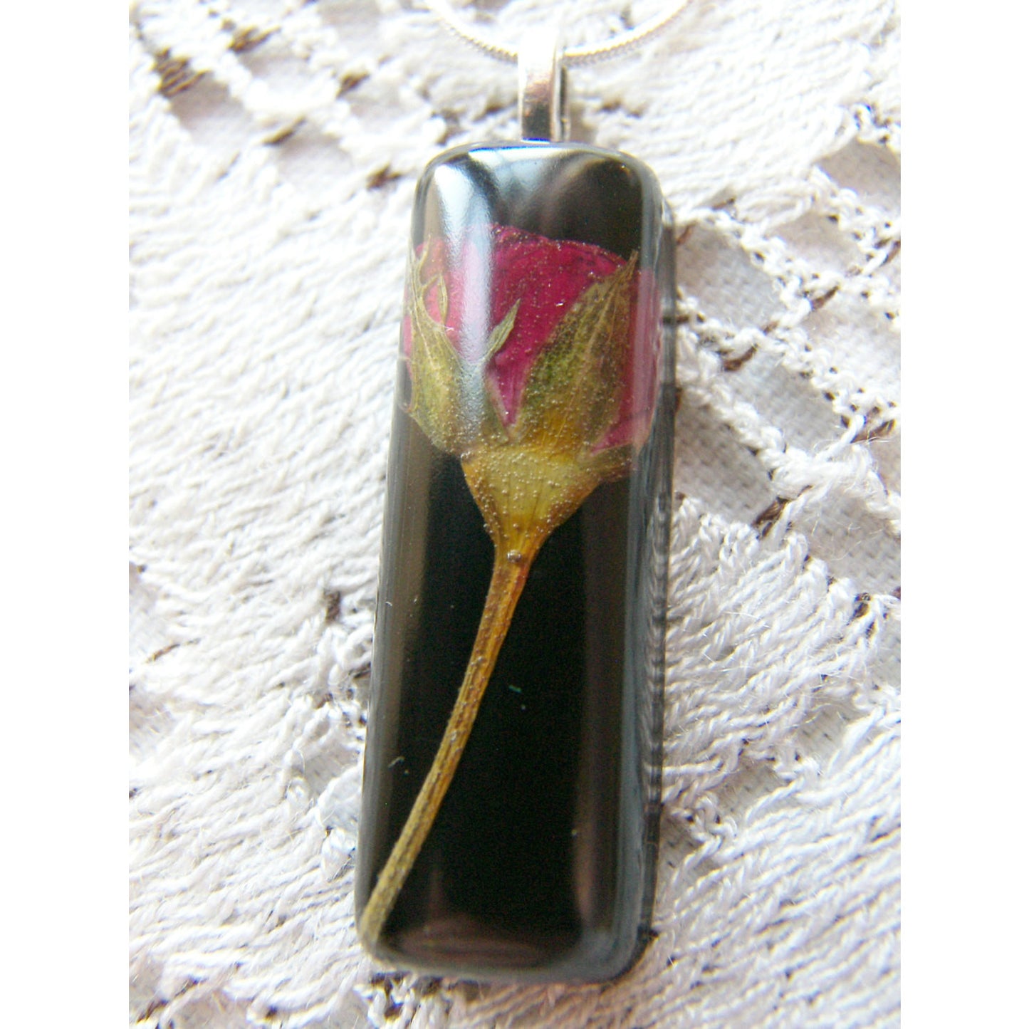 Red Rose Pendant, Real Flower, Botanical Necklace, Nature, Eco Friendly, Black Resin