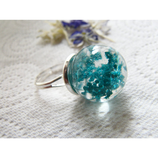 Real Flower Ring, Baby's Breath Ring, Eco Friendly, Flower Orb Ring, Jewelry for Her, Gift for Women, Sister, Mom, Wife, Girlfriend