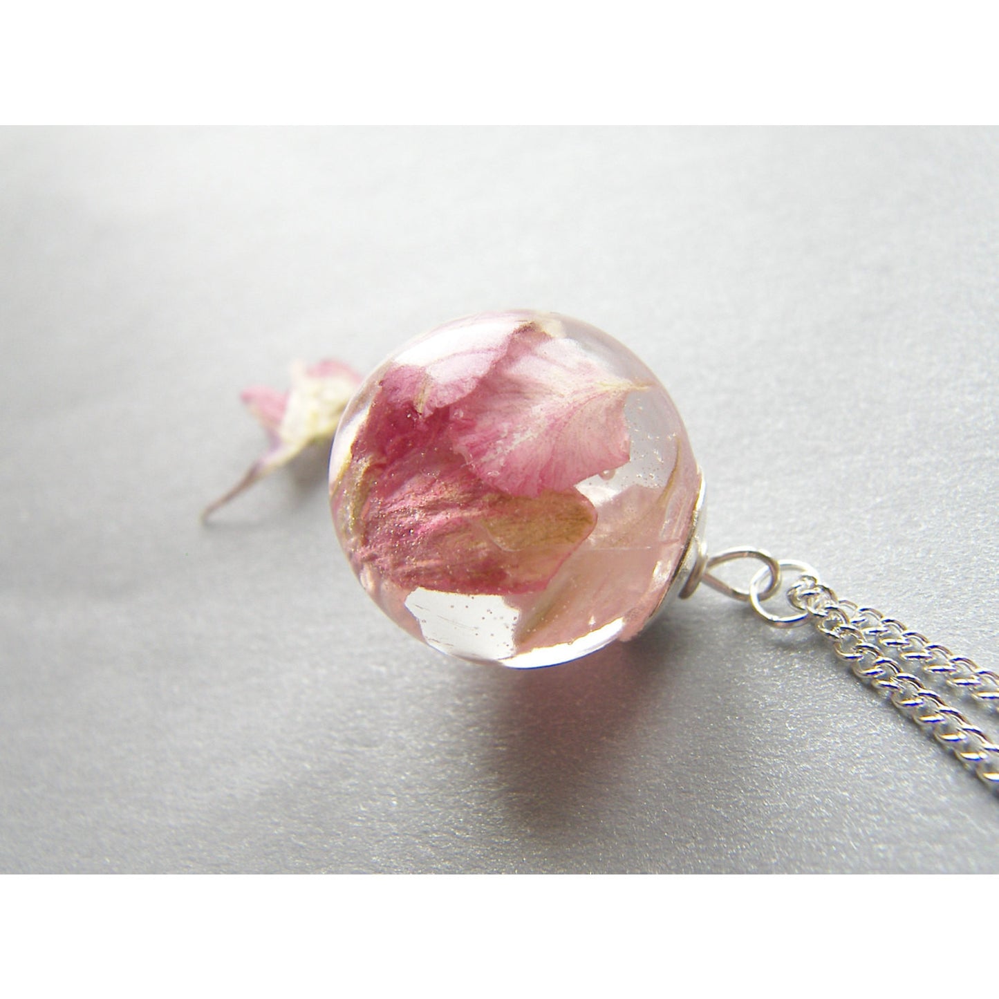Pink Larkspur Petal Resin Necklace
