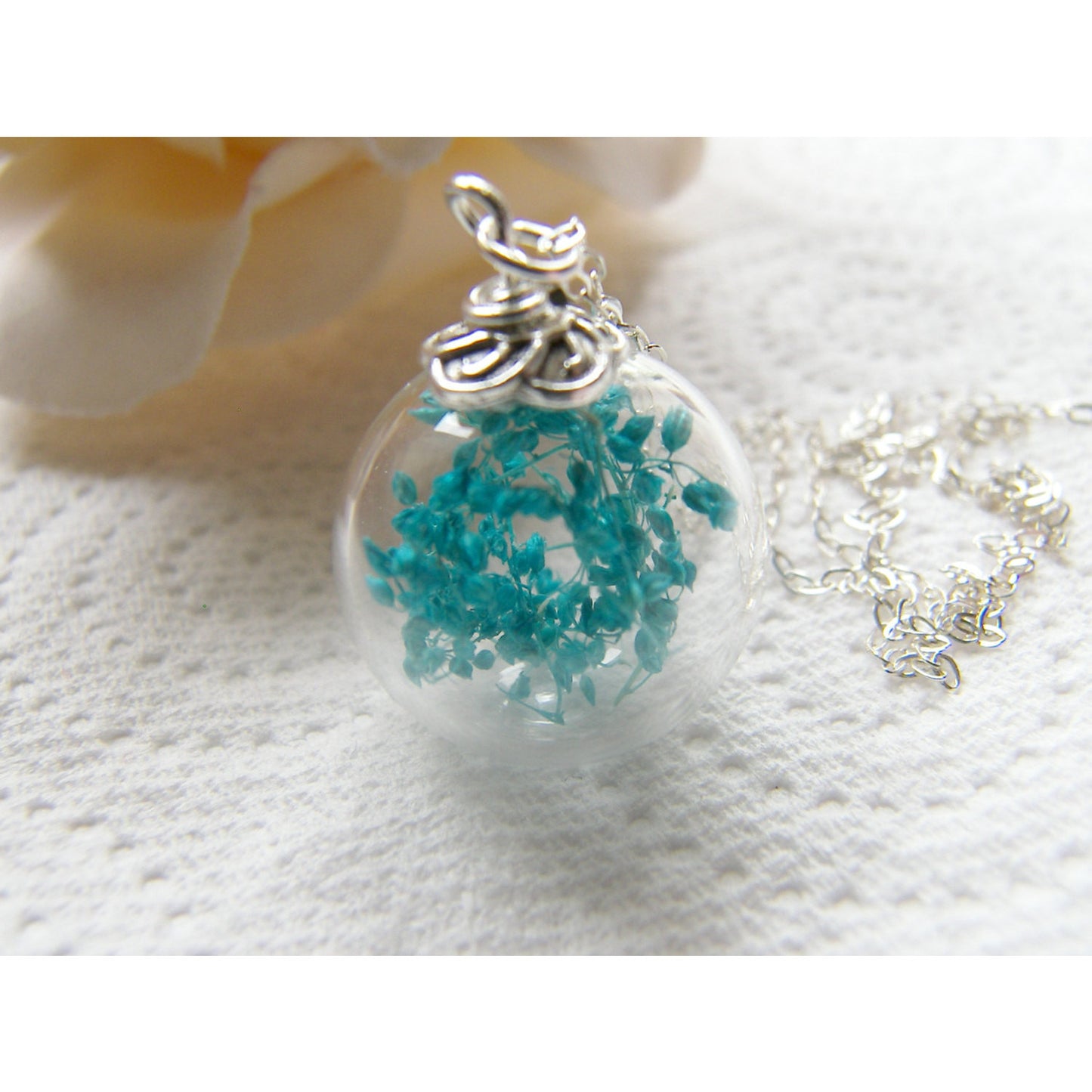 Glass Globe Pendant, Flower Necklace, Dried Flower Jewelry, Secret Garden Necklace, Nature Wedding